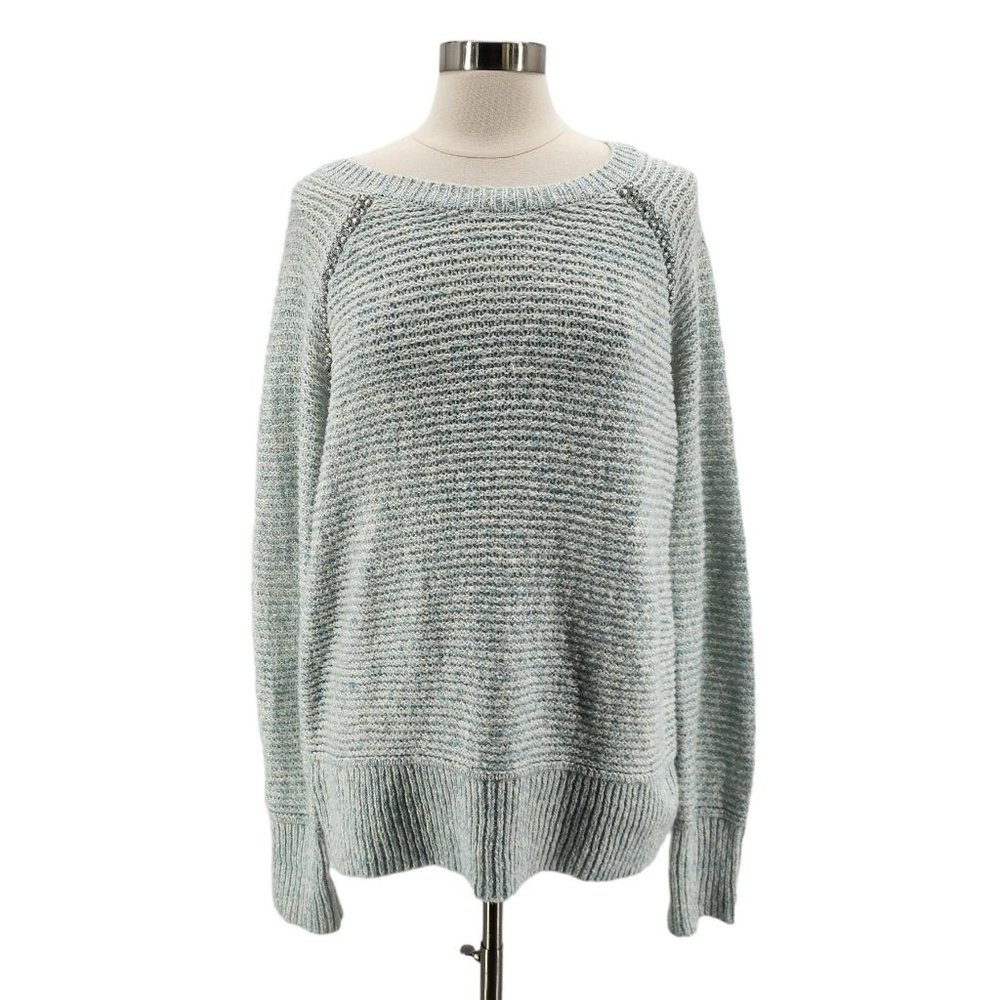 NWT Anthropologie Sleeping on Snow Rhinestone Blue Open Knit Sweater Medium